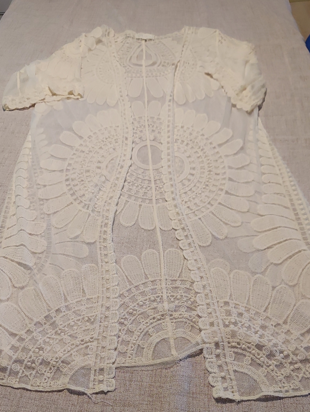 White Crochet Kimono Caftan Swim Coverup Like New